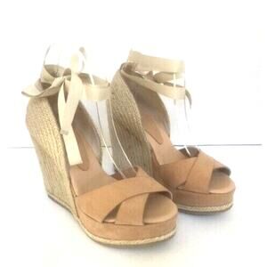 Andre Assous Espadrilles Paloma Wedge Sandal Beige Nubuck Women's Size 7 US